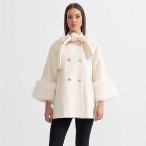 Sierra Darien Double Breasted Overcoat w/ Fur Cuff Accents